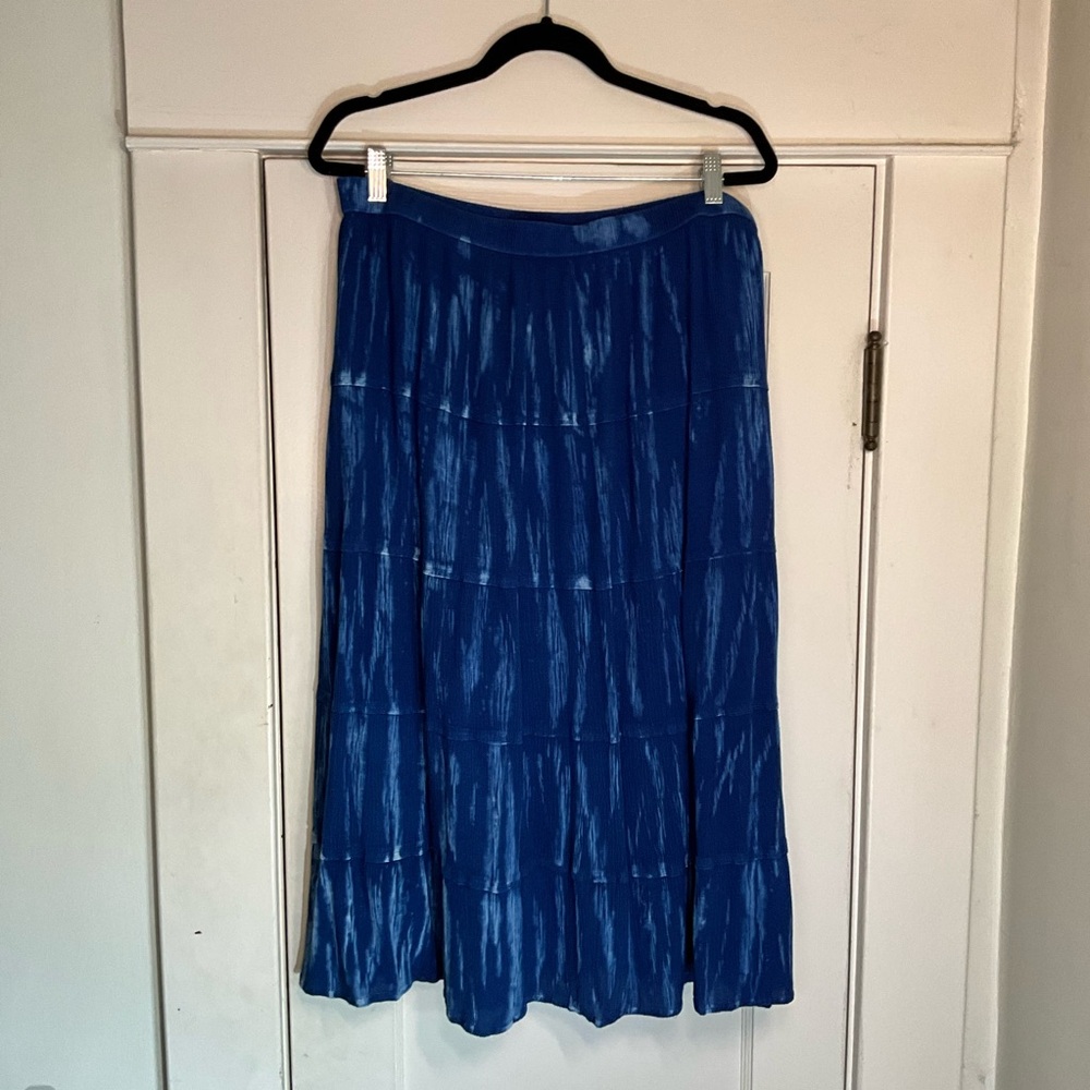 Studio West Tie Dye Blue Pleated Midi Skirt